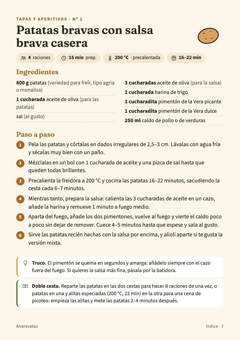 Página de la receta de patatas bravas