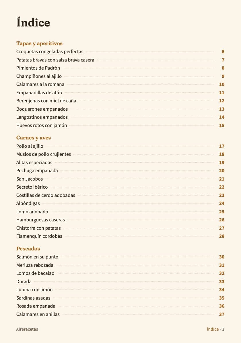 Índice del recetario